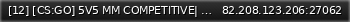 Маленький баннер сервера: [12] [CS:GO] 5V5 MM COMPETITIVE| D00X.RU | ANTICHEAT |NO PLUGIN