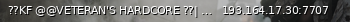 Маленький баннер сервера: ??KF @@VETERAN'S HARDCORE ??| ??Classic Server #1 ??| H@SURVIVAL ??| @@NORMAL ??| H@11 SLOTS @?TRADER  ??- ZEDS:45