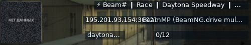 Большой баннер сервера: ⚡ Beam# ❙ Race ❙ Daytona Speedway ❙ Automatic Races • Stats ❙ BeamSharp:Beam#