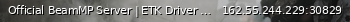 Маленький баннер сервера: Official BeamMP Server | ETK Driver Experience Center (1) | 1 Vehicle